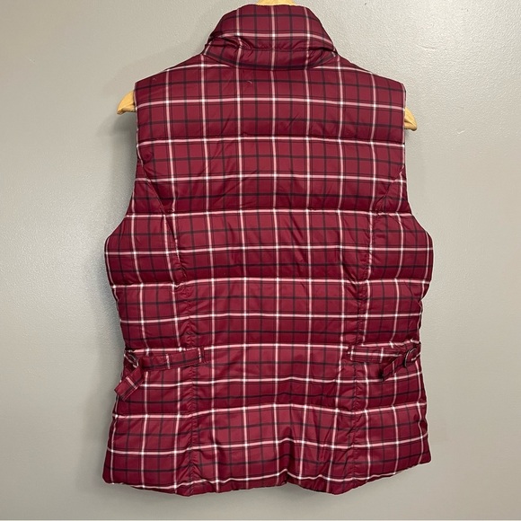 EDDIE BAUER Womens medium Premium Goose Down Puffer Vest Red Plaid burgundy - Picture 2 of 13
